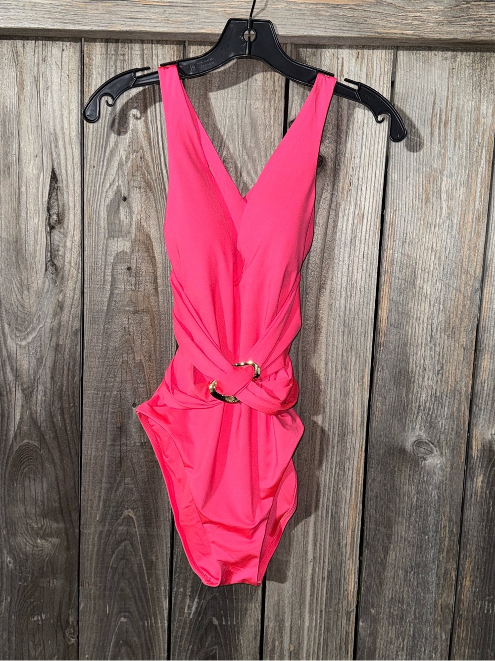 Trina Turk Hot Pink One Piece Swimsuit with Gold Ring Detail - Picture 6 of 9